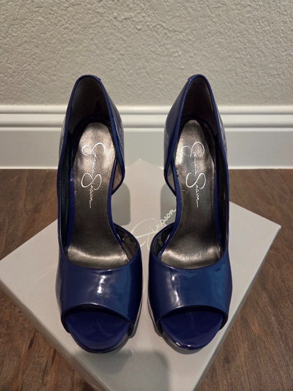 Jessica Simpson Open Toe Patent Pump Heels Royal Blue Size 7.5